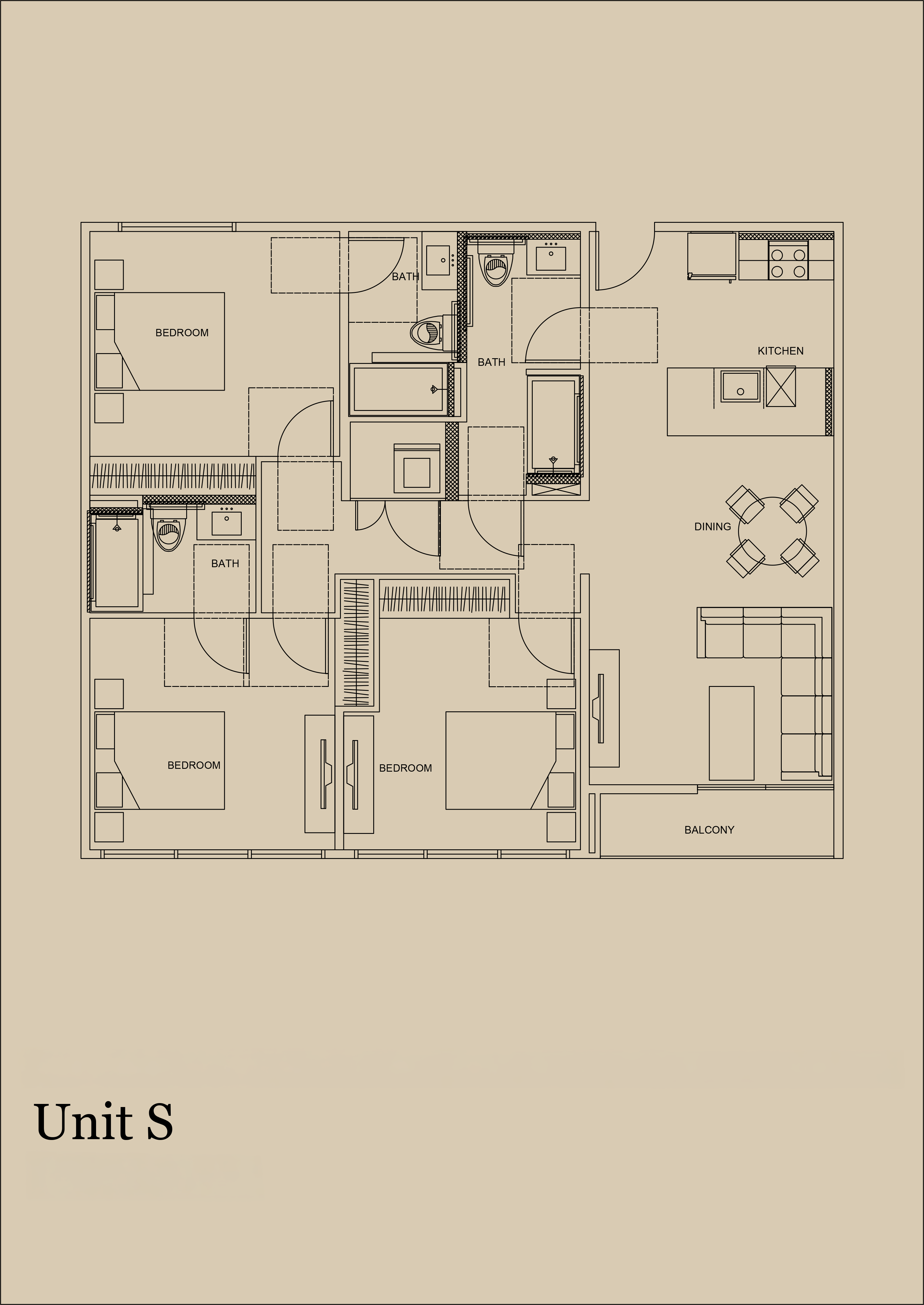 Unit S — 1,268 SF floor plan