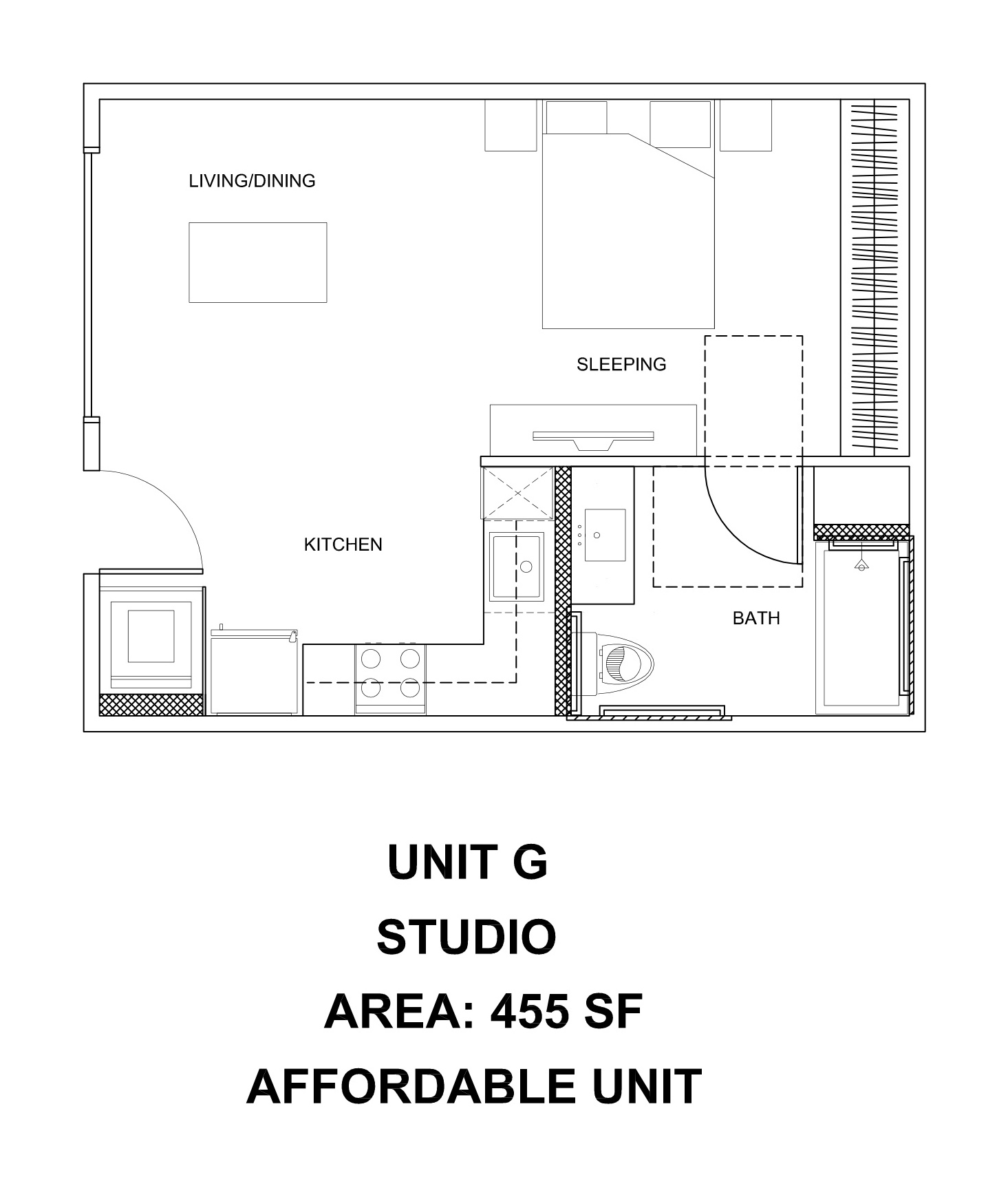 Unit G — 455 SF floor plan