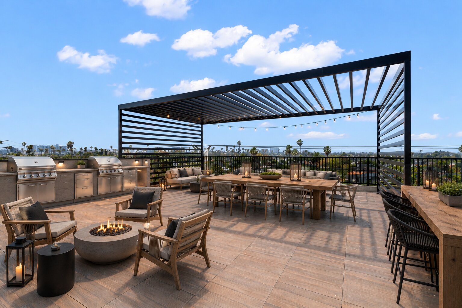 The Marlowe rooftop deck at golden hour