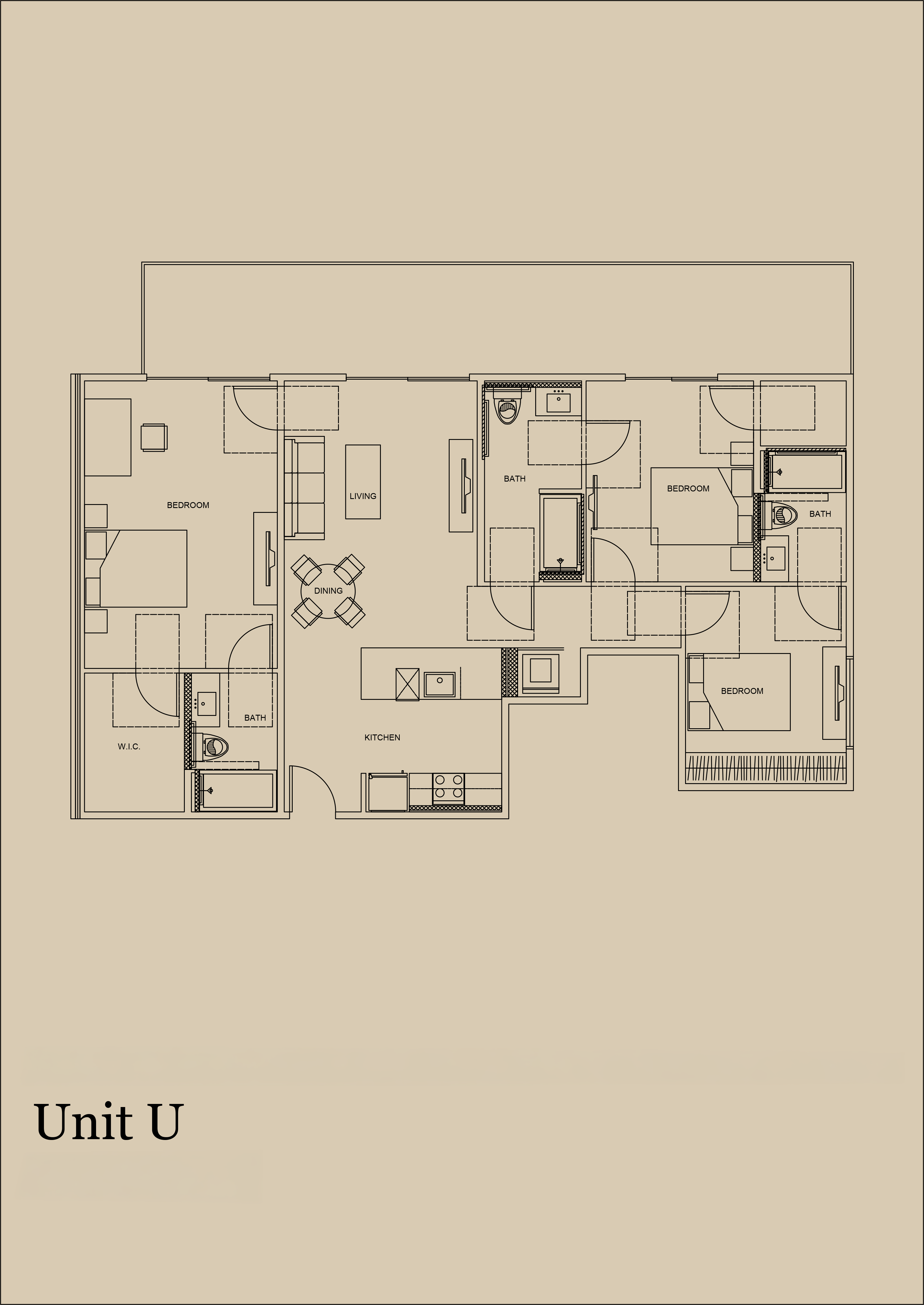 Unit U — 1,305 SF floor plan